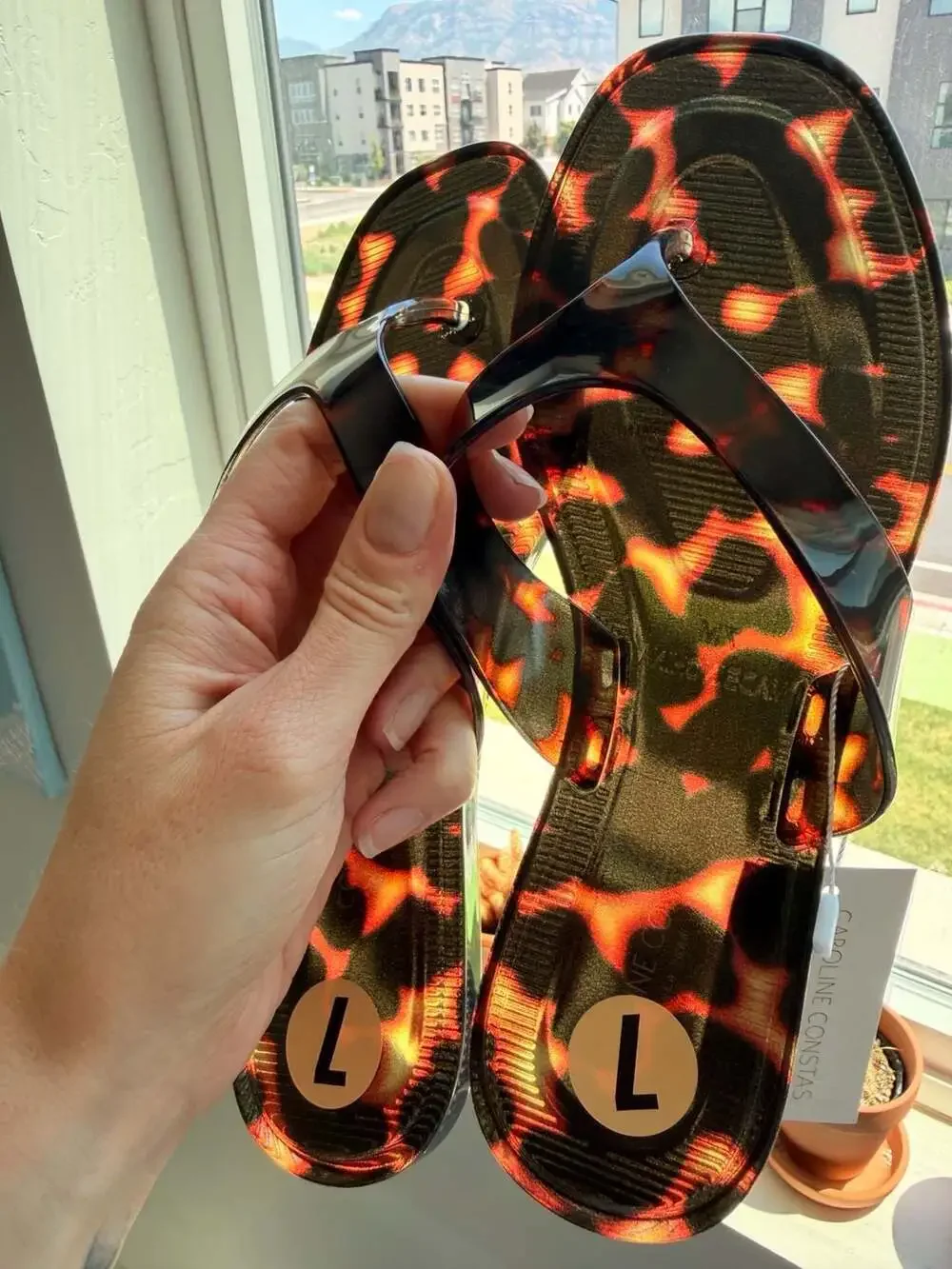 Caroline Constas Womens Cute Summer Flat Jelly Thong Sandals Tortoise Shell